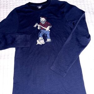 LUCKY BRAND Unisex Blue Lumberjack Bear Thermal Waffle Knit Long Sleeve Medium